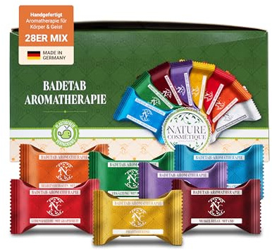 Nature Cosmétique® Aromatherapie Badetabs Set 28 Stück – Mix – Aromatherapie für entspannte Wellness-Momente – Badebomben Dusche mit ätherischen Ölen – Geschenkidee – Made in DE