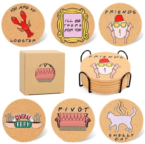 Friends Merchandise - Friends Sottobicchieri Set di 6, Sottobicchieri in Sughero per Bevande, Friends Bevande Sottobicchiere con Supporto, Friend TV Show Regali per le Donne, Friend TV Show Decor