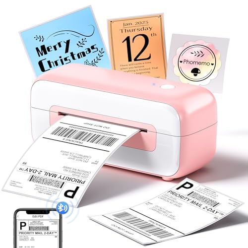 Phomemo 246BT Bluetooth Etikettendrucker DHL Label Printer,4x6 Thermodrucker DHL Labeldrucker,Versandetiketten Drucker Kompatibel mit Amazon, Etsy, Shopify, UPS, FedEx etc(Rosa)