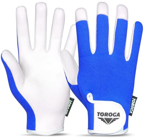 TOROGA Work Gloves Multipurpose Gardening Gloves, Safety Working Gloves with High Grip, Heavy Duty Working Gloves For Men And Women Made to Fit on Hands. (Blue, S)