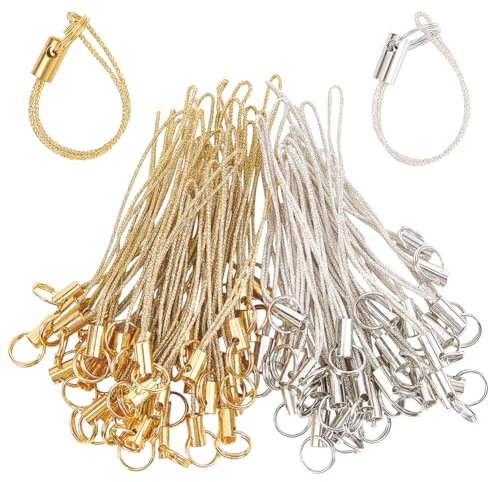 GORGECRAFT 200Pcs 2 Colors Cellphone Strap Charm Cords Lanyard Phone Split Ring Strap Gold Silver Tone Mobile Phone Keychain Straps Pendant Lariat Hanging Accessories for USB Drive MP3 Keyring Camera