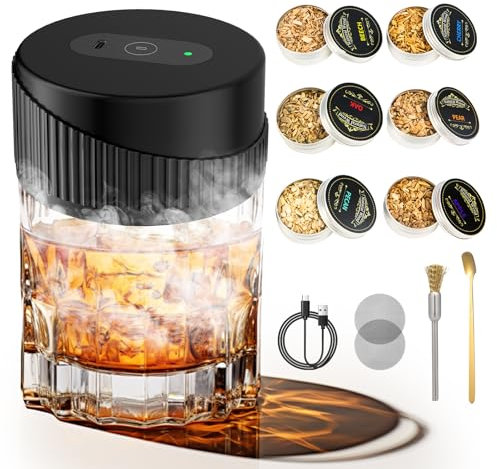Set di affumicatore elettrico per cocktail e cocktail con tecnologia USB-C, ricaricabile, per whisky, con 6 trucioli di legno, accessori da cocktail per whisky e bourbon, per papà, amanti del cocktail