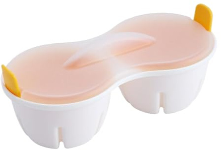 Cuociuova per microonde con 2 cuochi per uova antiaderenti con coperchio elettrodomestico da cucina resistente al calore in PP per uso alimentare per uova perfettamente cotte