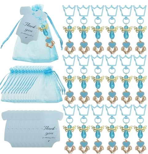 DUGYIRS 20 Sets Gastgeschenke Taufe,Inklusive Schlüsselanhänger Organzasäckchen und Dankeschön-Tags für Jungen Mädchen Baby Shower Geburtstagsfeier Zubehör Babyparty Deko