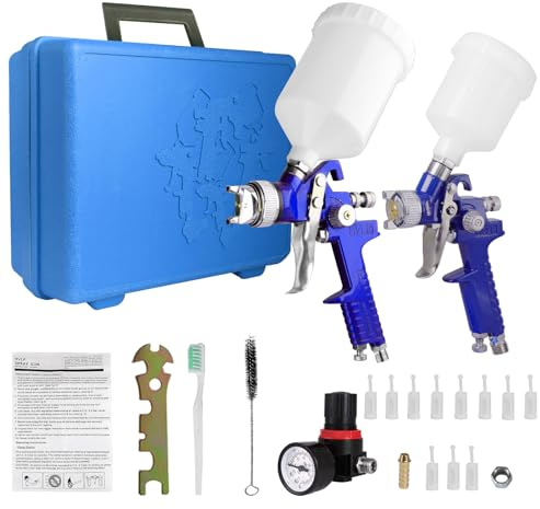HVLP Kit de Pulvérisation de Peinture Pistolet à Peinture Pistolet à Peinture 0,8 mm 1,4 mm Buses Air Gravité Pistolet de Pulvérisation Kit avec 125 ml et 600 ml Outil de Pulvérisation de Peinture