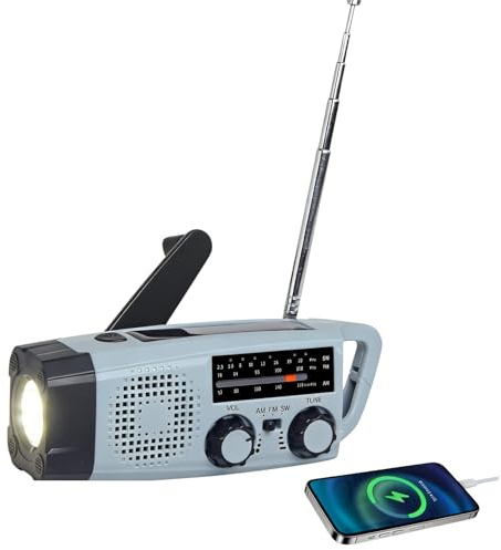 Ticfox Tragbares Multifunktionsradio mit Handkurbel und Solar Stromgenerator,FM AM NOAA Weather Radio,LED Taschenlampe,Ladegeräte für Mobiltelefone,Geeignet für Outdoor-Camping