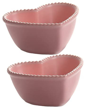TOPPERFUN 2pcs Heart-Shaped Ceramic Fruit Salad Bowls Pink Dessert Bowls for Home Hotel Use Creative Snack Serving Dishwasher Safe