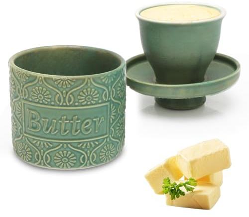 Wapasezyar Französische Butterdose, Butterdose Keramik, Butterglocke mit Deckel, Butterdose wassergekühlt, Vintage Design Butterglocke für frische und streichfähige Butter