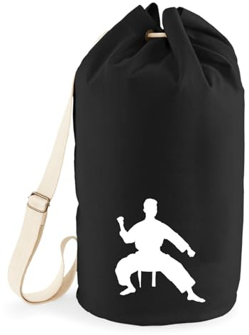 Huuraa Seesack Taekwondo Silhouette Geschenk | Tasche 20 Liter Strandtasche Black Baumwolle Rucksack Geschenkidee Schwarze Sporttasche Duffle Bag mit Kordelzug Verschluss