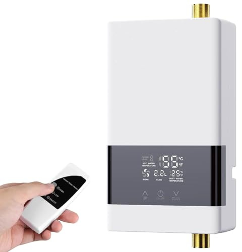 Instant Electric Water Heater, 220V 6000W Under Sink Instant Tankless Water Heater with LED Touch Screen and Remote Control, 30-55℃ Adjustable Temperature, Suitable for Balcony Kitchen Bathroom Sink