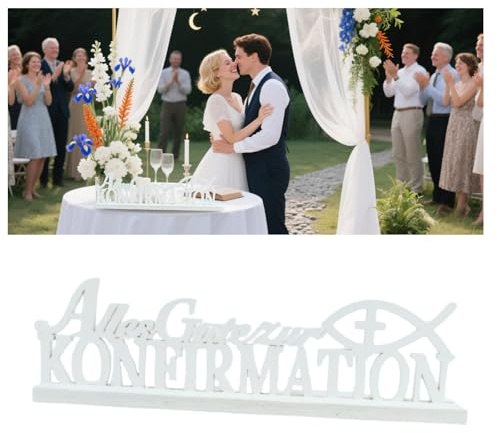 Konfirmation Deko Holz Weiß, Alles Gute zur Konfirmation Schriftzug, Streudeko Fische Holz Dekoration für Taufe Konfirmation Deko Junge und mädchen Verzierung für Konfirmationsfeier