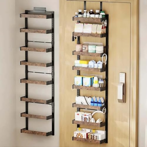8 Etagen Türorganizer Hängeorganizer - Metall Türregal Zum Einhängen - Tür Organizer mit Einstellbaren Korb - Kitchen Organizer Regal - Tür Hängeregal für Bad, Küche, Speisekammer, 45x14x170cm