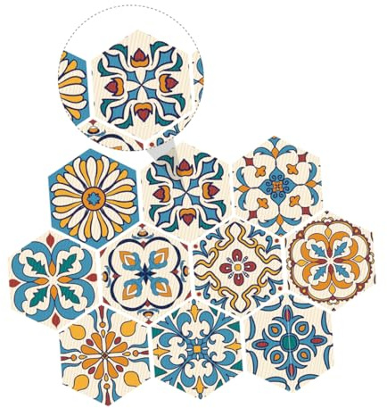 Operitacx 10 Piezas Pegatinas Antideslizantes para Suelo y Cocina Hexagonales Autoadhesivas Decorativas y Resistentes al Agua Vinilo