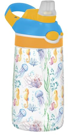 Sevdomey Marine Life Kids Water Bottle with Straw for Girls Boys, Stainless Steel Insulated Leakproof Water 480ml for School Nursery Travel Sports