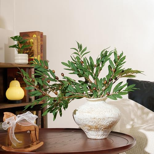Ramas de olivo artificiales realistas, paquete de 6 unidades de 24 pulgadas, tallos de olivo artificiales para decoración de Navidad, vegetación mediterránea sintética ultra realista y decoración de