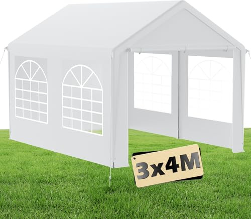 Suusolny 3 x 4 m Premium Grande Gazebo da Giardino con Protezione UV, Tende Laterali, Impermeabile, Resistente agli Agenti Atmosferici con Finestre, Tendone da Giardino, Tenda per Feste per Matrimoni