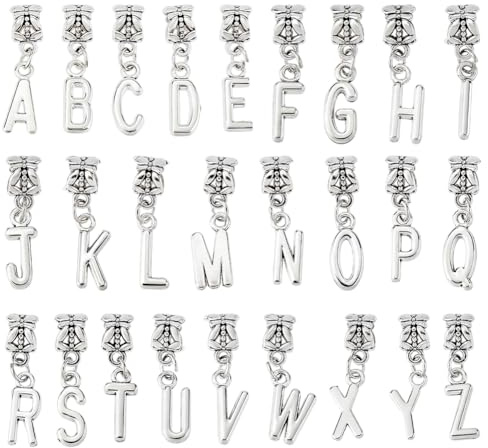 DICOSMETIC 52 Stück Buchstaben Anhänger Anhänger Im Tibetischen Stil A Z Anhänger Antiksilber Alphabet Anhänger Mit Ösenperlen Legierungsschmuck Anhänger Für Armband Halskette Schmuckherstellung