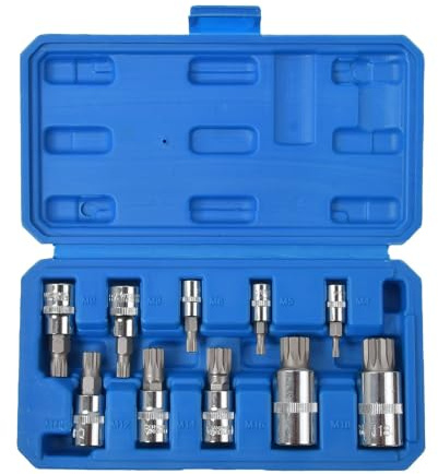 Crozgan 10pcs Spline Socket Set, M4-M18 1/4,3/8,1/2 XZN Triple Square Bit Socket Set Cr-V Sockets and S2 Steel Bits for Home, Workshop Repairs