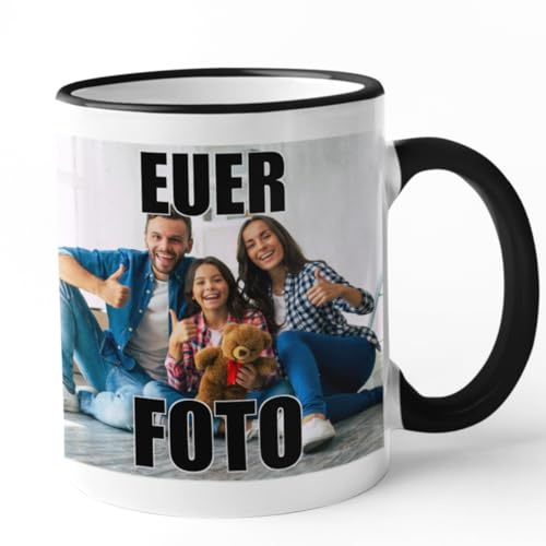 Printmacher Personalisierte Fototasse – Individuell gestaltbare Kaffeetasse mit deinem Wunschmotiv – Geschenk mit Foto oder Logo für Familie & Freunde (Schwarz)