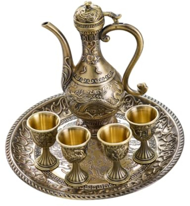 Gcljlmy Set di teiera turca e tazze, tra cui teiera, teiera e tazza in metallo, set di teiera di lusso, per la casa