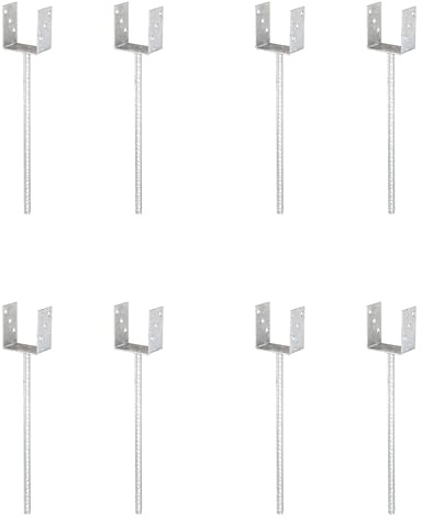 Alberts 8er Set U-Pfostenträger | mit Betonanker aus Riffelstahl | feuerverzinkt | lichte Breite 91 mm | Länge Betonanker 400 mm