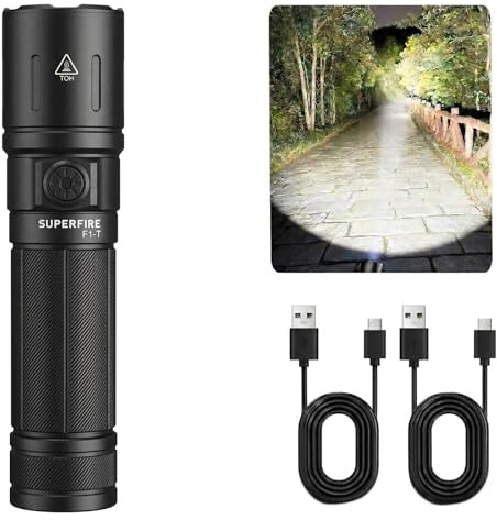SuperFire wiederaufladbare LED Taschenlampe mit Zoom-Funktion, 1000 Lumen, 2500-mAh-Akku und Ladekabel, 5 Modi, geeignet für den täglichen Gebrauch, Camping im Freien und Gerätereparatur