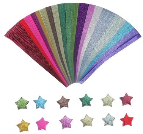 Glitzernde Origami Sternstreifen aus Papier 360 Stück für Kinder | 18 Farben, zum Falten von Sternen, für Bastelarbeiten und Dekorative Displays