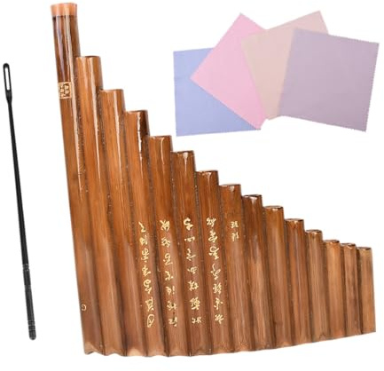 Gatuida Panflöte aus Bambus Tragbares Traditionelles Blasinstrument mit Verstellbarer Stimmung Inklusive Reinigungsset Geeignet für Anfänger und Profis Braun Handgefertigt Zufällige Farbe
