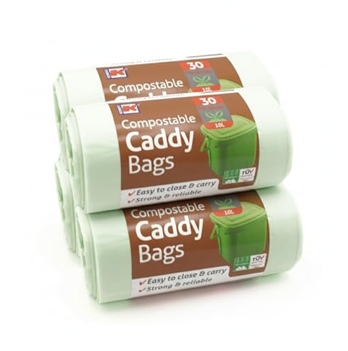 Kordis 120 Compostable Food Waste Bags - 4 Rolls of 30. 100% Compostable Caddy Bin Liners with Tie Handles, Eco-Friendly Food Caddy Bags for Biodegradable Waste 10L - 42 x 49cm