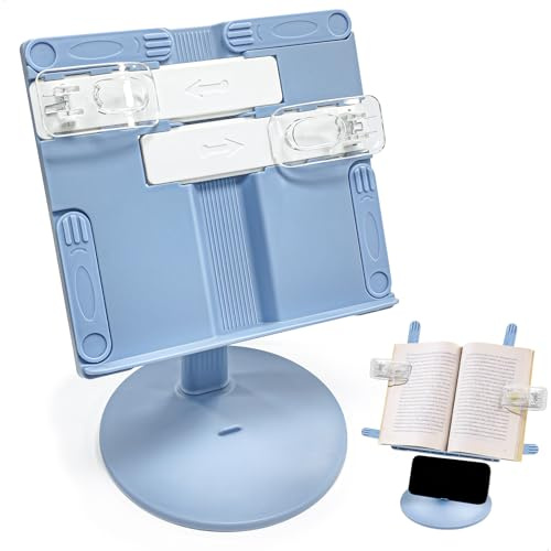 Atril para Libros, Atril Estudio, Atril Libros Plegable y Ajustable en Altura Ángulo y Altura Regulables Base Antideslizante con Soporte para Smartphone Integrado Mayor Capacidad
