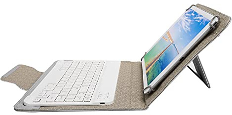 ZAICOLER Universal Protective Tablet Cover Set with Bluetooth Keyboard for 9.7-10.1in Tablets, PU Leather Holder Case for Easy Operation, Suitable for Various Models (10-inch white leather case +