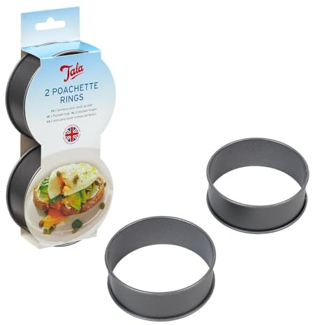Tala Non-stick Poachette Egg Rings, Ideal for Poaching and Frying Eggs and can be used for Crumpets & Yorkshire Puddings, Set of 2, Made in Britain., Silver