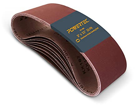 POWERTEC 3 x 21 Inch Sanding Belts, 10PK, 100 Grits Aluminum Oxide Sandpaper, 3x21 Sanding Belt for Portable Belt Sander, Woodworking, Paint Sanding, Metalworking, Rust Removal, Polishing (110440)