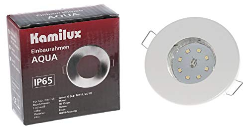 Kamilux LED 5Watt Aqua IP65 mit klarer Schutzscheibe,Badezimmer Einbaustrahler BAD & DUSCHE Deckenstrahler in weiss + 230V GU10 5W Leuchtmittel POWER LED warmweiss