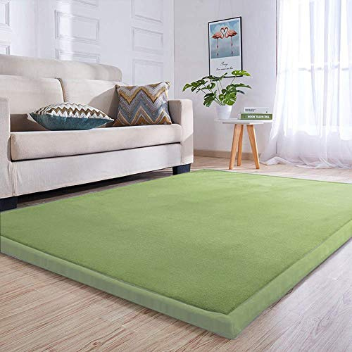 Loartee Samtmatte Teppich Matte,Kinderteppich Krabbeldecke Groß,3cm Dick Krabbelteppich,Gymnastik Teppich,für Baby,Kinderzimmer,Schlafzimmern(Moosgrün,150x150cm)