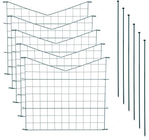 ESTEXO Teichzaun Set mit 5 Zaunelementen und 6 Befestigungsstäben, Welpanauslauf, Metall, Gartenzaun, Freigehege, Teich, Zaun, Set, 5 Elemente, Gitterzaun (Unterbogen spitz)