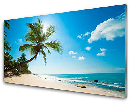 Tulup Glasbilder 100x50cm - Wandbild Druck auf Glas XXL Panorama-Bild Wandbilder aus Echt-Glas Sicherheitsglas Kunstdruck für Küche Wohnzimmer Palme Strand Meer Landschaft