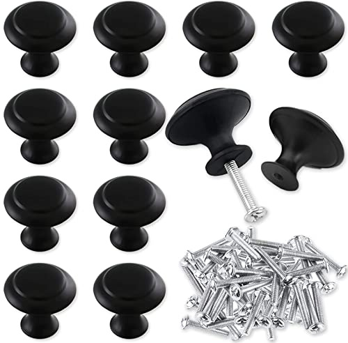 Acehome 12pcs Black Matted Round Cabinet Knobs, Cupboard Handles Knob, Vintage Style, Drawer Knobs for Wardrobes Kitchen Furniture Dresser Drawer Pulls Door Handles