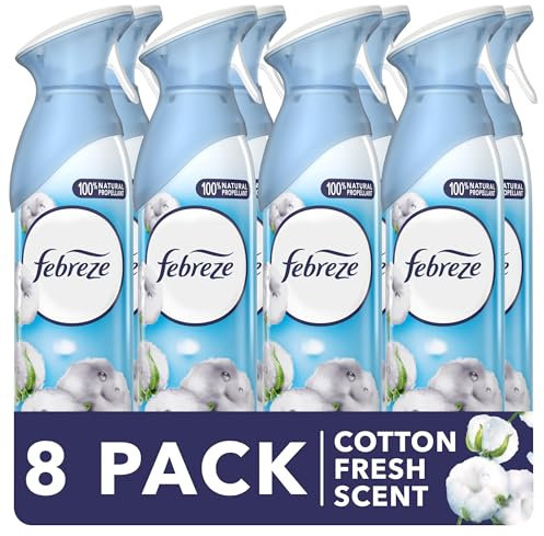 Febreze Air Freshener for Room Spray & Bathroom, Cotton Fresh, 185ML x 8 Packs, Air Fresheners for Home