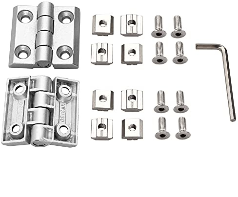 Kamtop 2 Stück Scharnier 3030 Aluprofil Nut 8 M6 Zinklegierung Silber | 180° Schwenkbereich, komplettes Montageset mit Schrauben, Nutenstein & Schlüssel, ideal für 3D-Drucker, Schränke