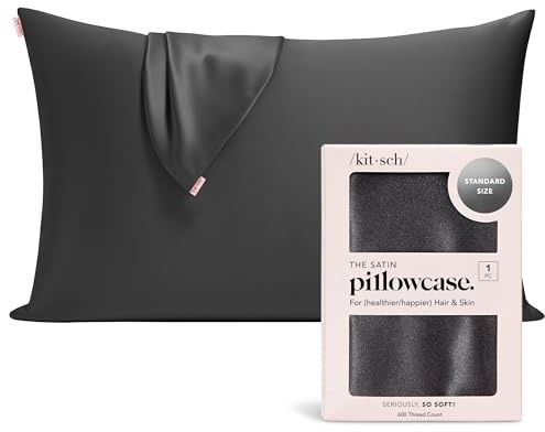Kitsch Kissenbezug aus 100% Satin mit Reißverschluss, weicher als Seidenkissenbezug für Haar und Haut, kühlender Kissenbezug, Satin-Kissenbezug (Standard/Queen (1er-Pack), Anthrazit) | Weicher als Seide Kissenbezüge, glatter kühlender Satin Kissenbezug für Haar und Haut, knitterfrei, maschinenwaschbar