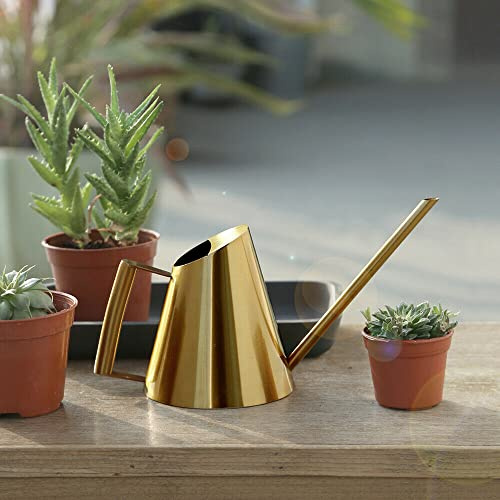 Gießkan 1300ML Edelstahl Langer Auslauf Garten Blumengießkanne Metall Gießkanne Pflanzen Blumengießer Gold für Indoor Outdoor Pflanzen, Gartenarbeiten Drinnen Draußen