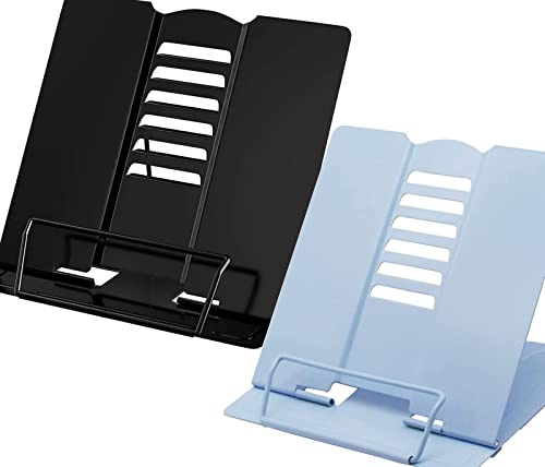 2 Stück Leseständer, Leseständer aus Metall Verstellbar Kochbuchhalter Bücherständer Tablette Buchständer für Küche Arbeitszimmer Büro Schule Kochbuchständer (Schwarz + Blau)