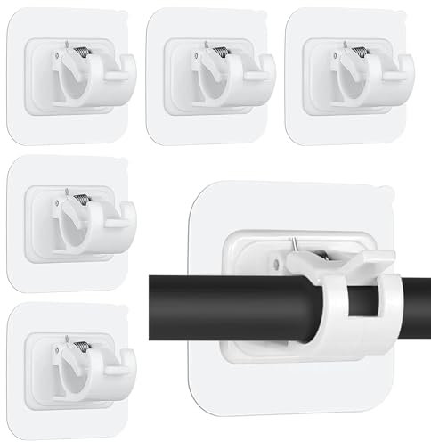 Ysimple 6 Pcs Self Adhesive Curtain Rod Bracket, Towel Rod Drapery Hook Holder, Curtain Pole Wall Brackets Fixing Rod Holder for Kitchen Bathroom, Fixing Rod Holder for Home Bathroom Kitchen（White）