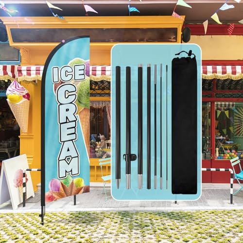QSUM Ice Cream Feather Flag, 8FT Ice Cream Advertising Swooper Flag with Pole Kit, Pink, White, Yellow, 250 cm x 55 cm