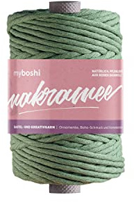 myboshi Makramee-Garn, gezwirnt, 4mm, Made in Germany, Naturgarn, Knüpf-Garn, das Kreativgarn für orientalische -Makramee-Arbeiten Grün, 1 Kordel a 50m