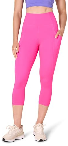 Amazon Essentials kvinnors aktiv skulptur hög midja capri leggings med fickor (finns i plusstorlek), neonrosa, X-Small