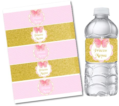 jfu Personalisierbare Namens-Wasserflaschen-Aufkleber, Blumenmuster, Flaschenetiketten, Geburtstag, Jahrestag, Hochzeit, Dekoration (30 Stück, 21 x 5 cm)