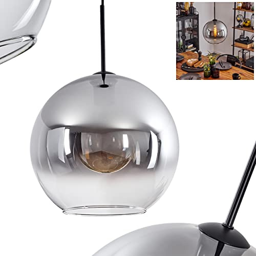 HOFSTEIN Hängeleuchte Koyoto, 1-flammige Hängelampe aus Metall/Glas in Schwarz/Rauchfarben/Klar, moderne Pendelleuchte im Retro/Vintage-Design, Ø 30 cm, E27, Esszimmer, Küche, Wohnzimmer