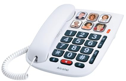 ALCATEL TMAX 10 - Téléphone filaire pour Seniors - Grandes touches - Mains libres - Indicateur d'appel entrant éclairé - Touches avec photos - Compatible avec les aides auditives - Blanc